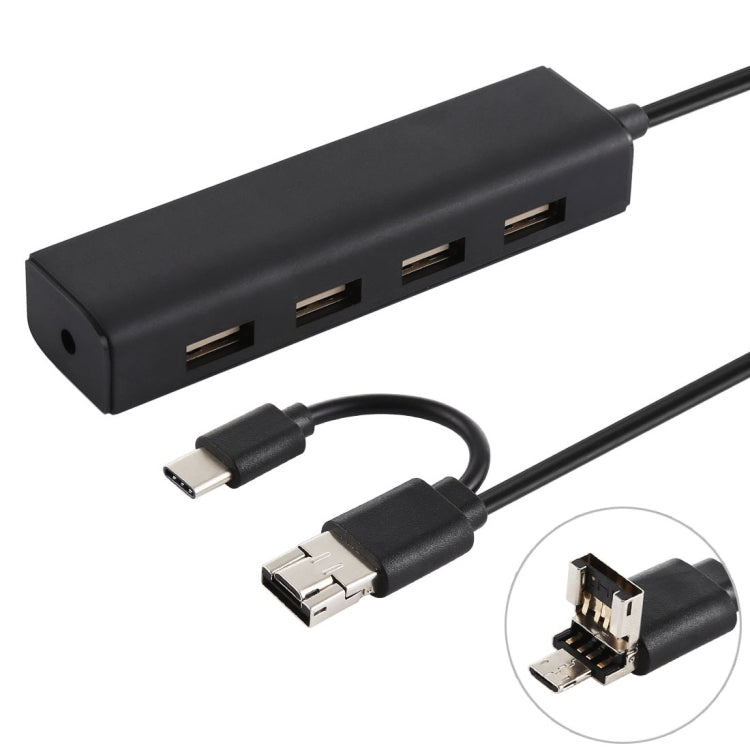 3合1 USB-C / Type-C + Micro USB + 4個USB 2.0埠集線器轉換器，線長：12cm，3合1（白色），3合1（黑色）