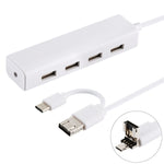 3合1 USB-C / Type-C + Micro USB + 4個USB 2.0埠集線器轉換器，線長：12cm，3合1（白色），3合1（黑色）