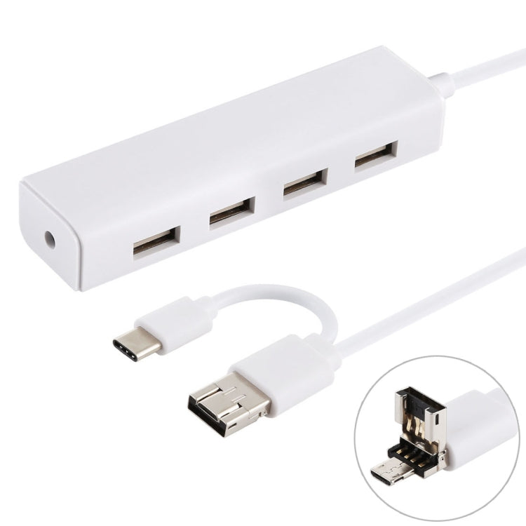 3合1 USB-C / Type-C + Micro USB + 4個USB 2.0埠集線器轉換器，線長：12cm，3合1（白色），3合1（黑色）
