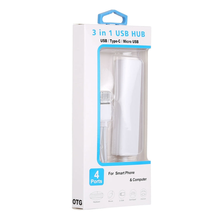 3合1 USB-C / Type-C + Micro USB + 4個USB 2.0埠集線器轉換器，線長：12cm，3合1（白色），3合1（黑色）