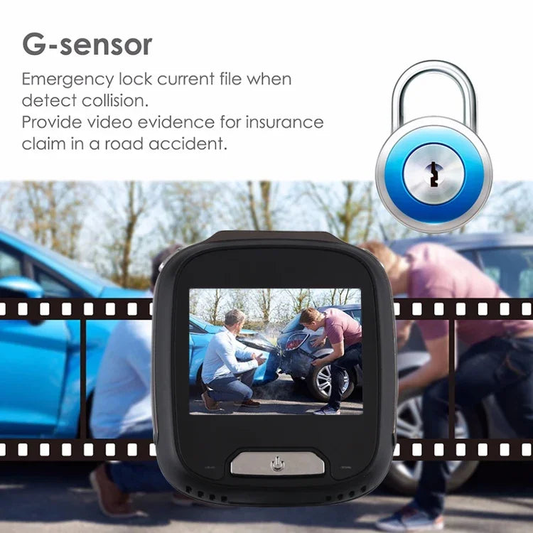 迷你車用行車記錄器 2.0 吋 LCD 螢幕 HD 1080P 170 度廣角視野，支援動態偵測／紅外線夜視／TF 卡／麥克風，2.0 吋