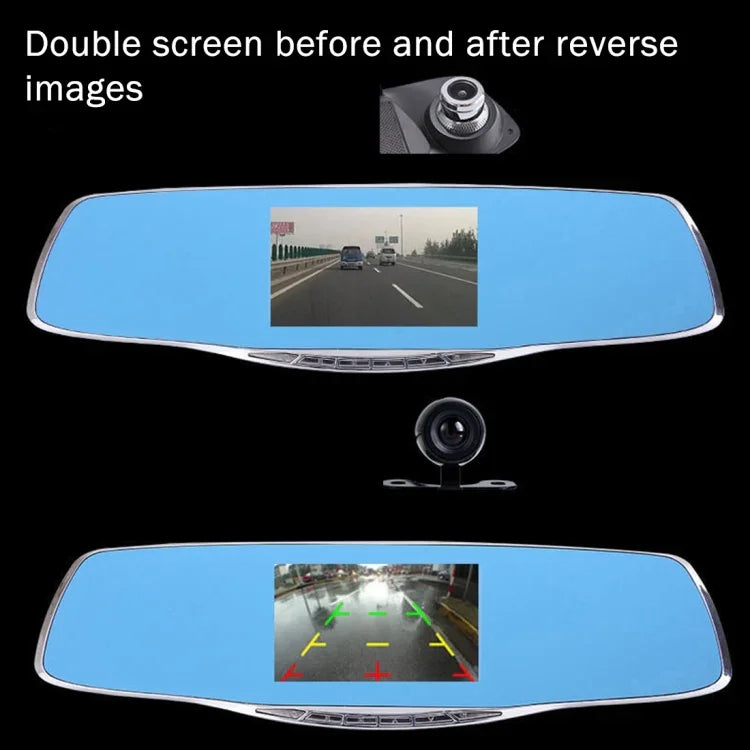 G835 高清 1080P 4.3 吋螢幕顯示後視鏡車用 DVR，Generalplus 2248，雙鏡頭 170 度廣角視野，支援 HDR 錄影／動態偵測功能，G835