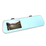 左側螢幕顯示後視鏡車用 DVR，Allwinner 程式，雙鏡頭 1080P 高清 140 度廣角視野，支援 GPS 介面／動態偵測／夜視／TF 卡／G 感測器，後視鏡車用 DVR