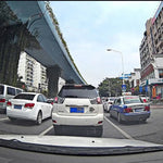 左側螢幕顯示後視鏡車用 DVR，Allwinner 程式，雙鏡頭 1080P 高清 140 度廣角視野，支援 GPS 介面／動態偵測／夜視／TF 卡／G 感測器，後視鏡車用 DVR
