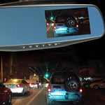 左側螢幕顯示後視鏡車用 DVR，Allwinner 程式，雙鏡頭 1080P 高清 140 度廣角視野，支援 GPS 介面／動態偵測／夜視／TF 卡／G 感測器，後視鏡車用 DVR