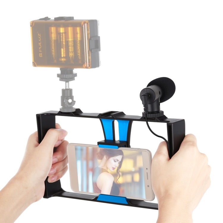 PULUZ 2合1直播手機攝影架+麥克風套件，適用iPhone、Galaxy、華為、小米、HTC、LG、Google及其他智慧型手機，Vlogging攝影架+麥克風，Vlogging攝影架+麥克風（美規）