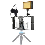 PULUZ 3合1 Vlogging直播LED自拍燈智慧型手機攝影架套件，含麥克風+冷靴三腳架頭，適用iPhone、Galaxy、華為、小米、HTC、LG、Google及其他智慧型手機，3合1，3合1（紅色），3合1（美規）