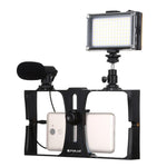 PULUZ 3合1 Vlogging直播LED自拍燈智慧型手機攝影架套件，含麥克風+冷靴三腳架頭，適用iPhone、Galaxy、華為、小米、HTC、LG、Google及其他智慧型手機，3合1，3合1（紅色），3合1（美規）