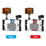 PULUZ 3合1 Vlogging直播LED自拍燈智慧型手機攝影架套件，含麥克風+冷靴三腳架頭，適用iPhone、Galaxy、華為、小米、HTC、LG、Google及其他智慧型手機，3合1，3合1（紅色），3合1（美規）
