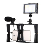 PULUZ 3合1 Vlogging直播LED自拍燈智慧型手機攝影架套件，含麥克風+冷靴三腳架頭，適用iPhone、Galaxy、華為、小米、HTC、LG、Google及其他智慧型手機，3合1，3合1（紅色），3合1（美規）