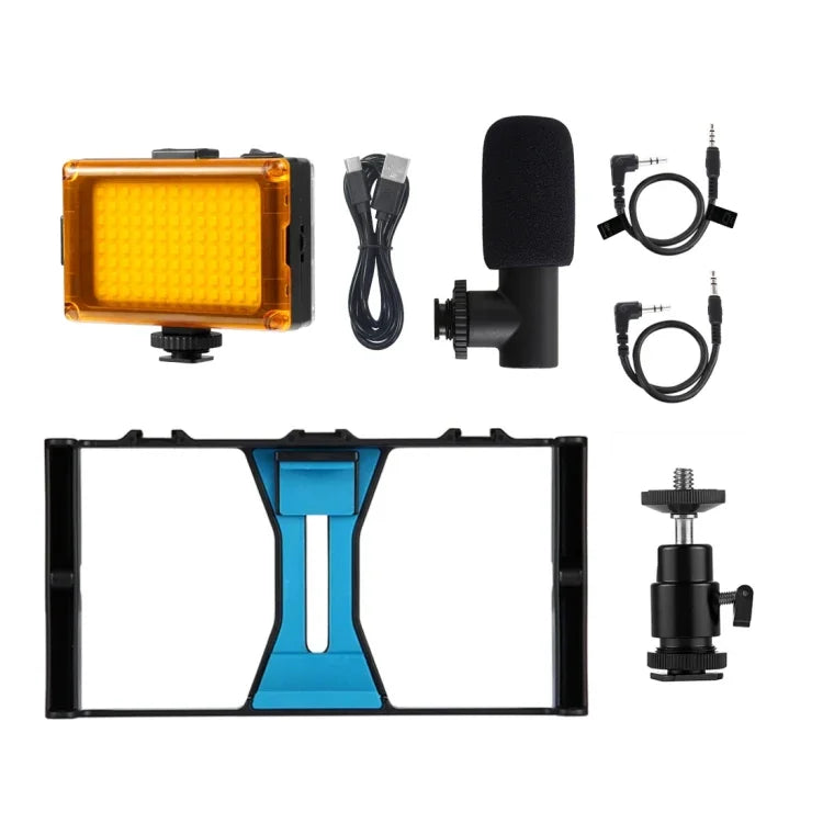 PULUZ 3合1 Vlogging直播LED自拍燈智慧型手機攝影架套件，含麥克風+冷靴三腳架頭，適用iPhone、Galaxy、華為、小米、HTC、LG、Google及其他智慧型手機，3合1，3合1（紅色），3合1（美規）