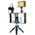 PULUZ 4合1 Vlogging直播LED自拍燈智慧型手機攝影架套件，含麥克風+三腳架支架+冷靴三腳架頭，適用iPhone、Galaxy、華為、小米、HTC、LG、Google及其他智慧型手機，4合1（藍色），4合1，4合1（美規）