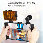 PULUZ 4合1 Vlogging直播LED自拍燈智慧型手機攝影架套件，含麥克風+三腳架支架+冷靴三腳架頭，適用iPhone、Galaxy、華為、小米、HTC、LG、Google及其他智慧型手機，4合1（藍色），4合1，4合1（美規）