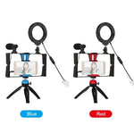 PULUZ 4合1 Vlogging直播智慧型手機攝影架+4.7吋12公分環形LED自拍燈套件，含麥克風+三腳架支架+冷靴三腳架頭，適用iPhone、Galaxy、華為、小米、HTC、LG、Google及其他智慧型手機，4合1環形LED