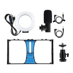 PULUZ 3合1 Vlogging直播智慧型手機攝影架+麥克風+4.7吋12公分環形LED自拍燈套件，含冷靴三腳架頭，適用iPhone、Galaxy、華為、小米、HTC、LG、Google及其他智慧型手機，3合1環形LED