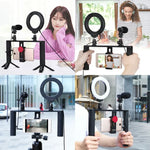 PULUZ 4合1 Vlogging直播4.7吋12公分環形LED自拍燈智慧型手機攝影架手持穩定器鋁合金支架套件，含麥克風+三腳架支架+冷靴三腳架頭，環形LED鋁合金支架套件