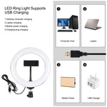 PULUZ 7.9吋 20公分 RGBW 燈 + 圓形底座桌面安裝可調光 LED 雙色溫 LED 曲面燈環 Vlog 自拍攝影視頻燈帶手機夾，7.9吋 + 圓形底座