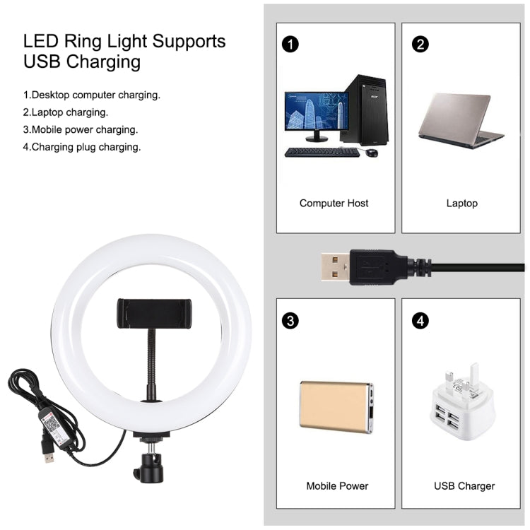 PULUZ 7.9吋 20公分 RGBW 燈 + 圓形底座桌面安裝可調光 LED 雙色溫 LED 曲面燈環 Vlog 自拍攝影視頻燈帶手機夾，7.9吋 + 圓形底座