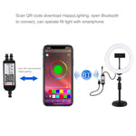 PULUZ 7.9吋 20公分 RGBW 燈 + 圓形底座桌面安裝可調光 LED 雙色溫 LED 曲面燈環 Vlog 自拍攝影視頻燈帶手機夾，7.9吋 + 圓形底座