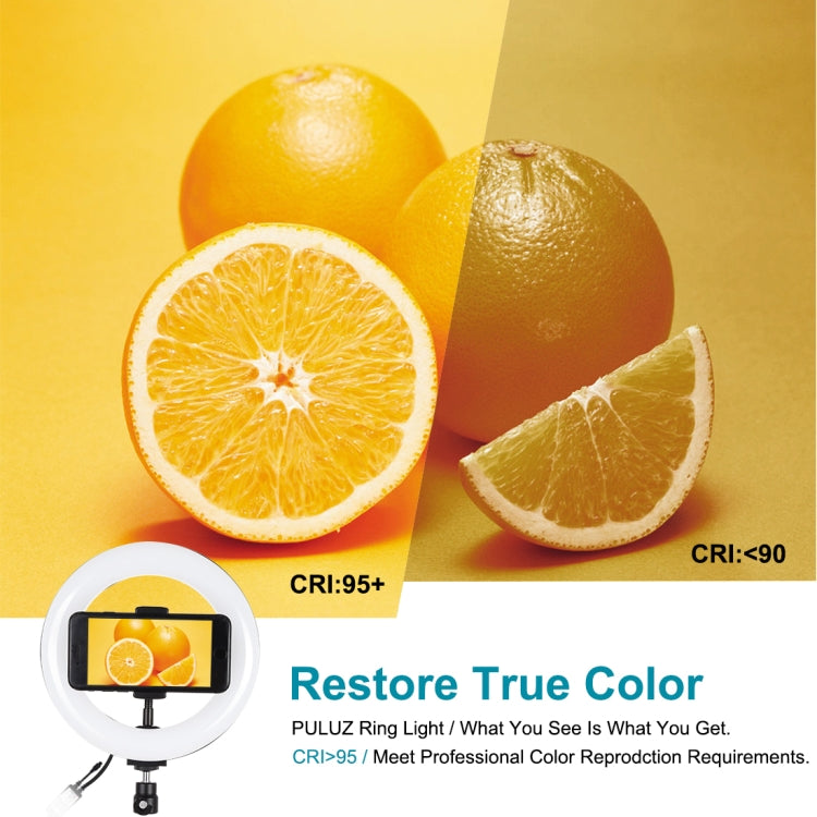 PULUZ 7.9吋 20公分 RGBW 燈 + 圓形底座桌面安裝可調光 LED 雙色溫 LED 曲面燈環 Vlog 自拍攝影視頻燈帶手機夾，7.9吋 + 圓形底座