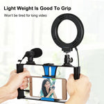 PULUZ 4合1 Vlogging直播智慧型手機攝影架+4.7吋12公分RGBW環形LED自拍燈+麥克風+口袋三腳架支架套件，含冷靴三腳架頭，4合1，4合1 RGBW環形LED
