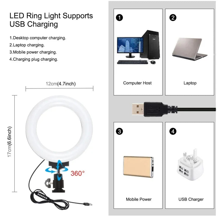 PULUZ 4合1 Vlogging直播智慧型手機攝影架+4.7吋12公分RGBW環形LED自拍燈+麥克風+口袋三腳架支架套件，含冷靴三腳架頭，4合1，4合1 RGBW環形LED