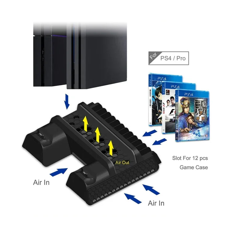 Sony PS4 / PS4 Pro / PS4 Slim 用 DOBE TP4-882 三合一遊戲主機散熱風扇 + 遊戲卡槽 + 遊戲手把充電座，適用 PS4 / PS4 Pro / PS4 Slim