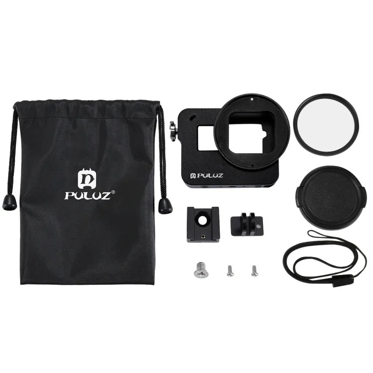 PULUZ CNC 鋁合金保護殼，附保險框架及 52mm UV 鏡片，適用於 GoPro HERO(2018) /7 Black /6 /5，HERO6 /5 拉框，HERO5 拉框