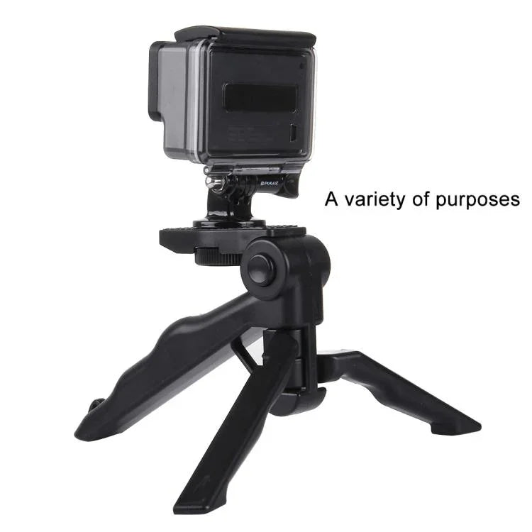 PULUZ 折疊握把三腳架支架，附轉接頭及螺絲，適用於 GoPro、Insta360、DJI 及其他運動相機，最大承重：2kg