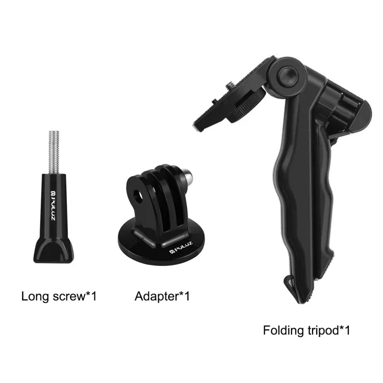 PULUZ 折疊握把三腳架支架，附轉接頭及螺絲，適用於 GoPro、Insta360、DJI 及其他運動相機，最大承重：2kg