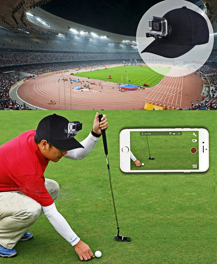 PULUZ 棒球帽附 J 型掛鉤扣座及螺絲，適用於 GoPro、DJI OSMO Action 及其他運動相機，棒球帽黑色、棒球帽紅色、棒球帽深藍色
