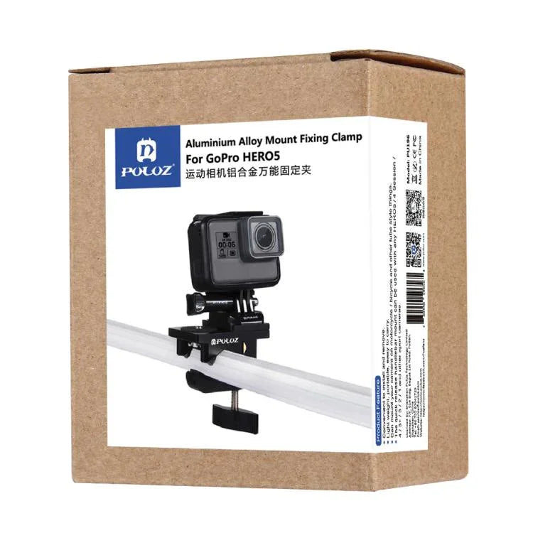 PULUZ 鋁合金通用固定夾，適用於 GoPro、Insta360、DJI 及其他運動相機，固定夾支架