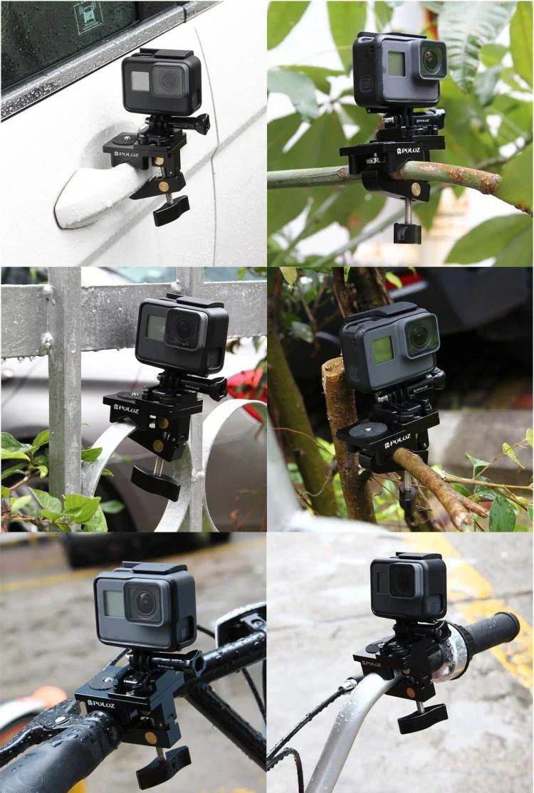 PULUZ 鋁合金通用固定夾，適用於 GoPro、Insta360、DJI 及其他運動相機，固定夾支架