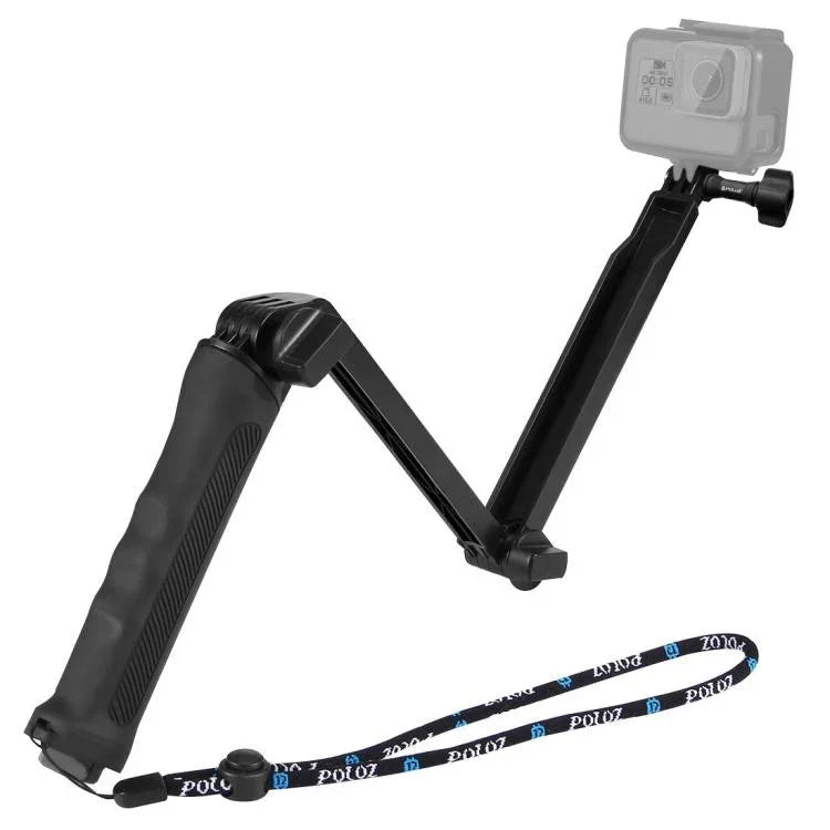 PULUZ 三向握把可折疊三腳架自拍桿延長單腳架，適用 GoPro、Insta360 ONE R、DJI Osmo Action 及其他運動相機，長度：20-58cm