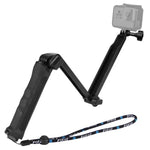 PULUZ 三向握把可折疊三腳架自拍桿延長單腳架，適用 GoPro、Insta360 ONE R、DJI Osmo Action 及其他運動相機，長度：20-58cm