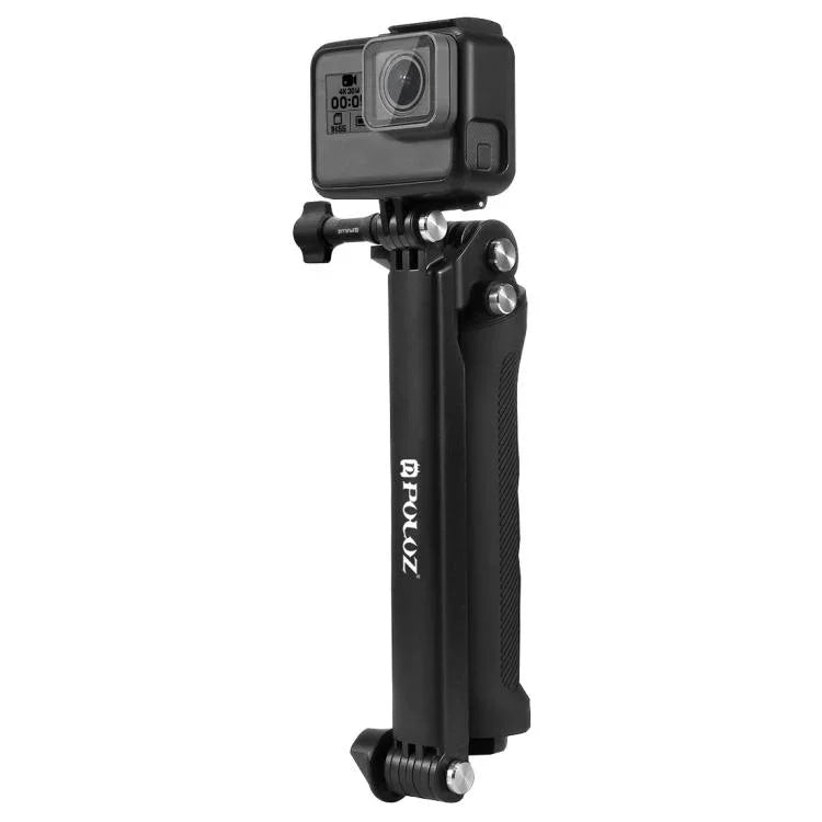 PULUZ 三向握把可折疊三腳架自拍桿延長單腳架，適用 GoPro、Insta360 ONE R、DJI Osmo Action 及其他運動相機，長度：20-58cm