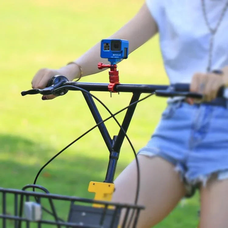 PULUZ 360 度旋轉自行車鋁合金把手轉接座，附螺絲，適用於 GoPro、Insta360、DJI 及其他運動相機，中國庫存（紅色）、中國庫存（藍色）、把手轉接座 1