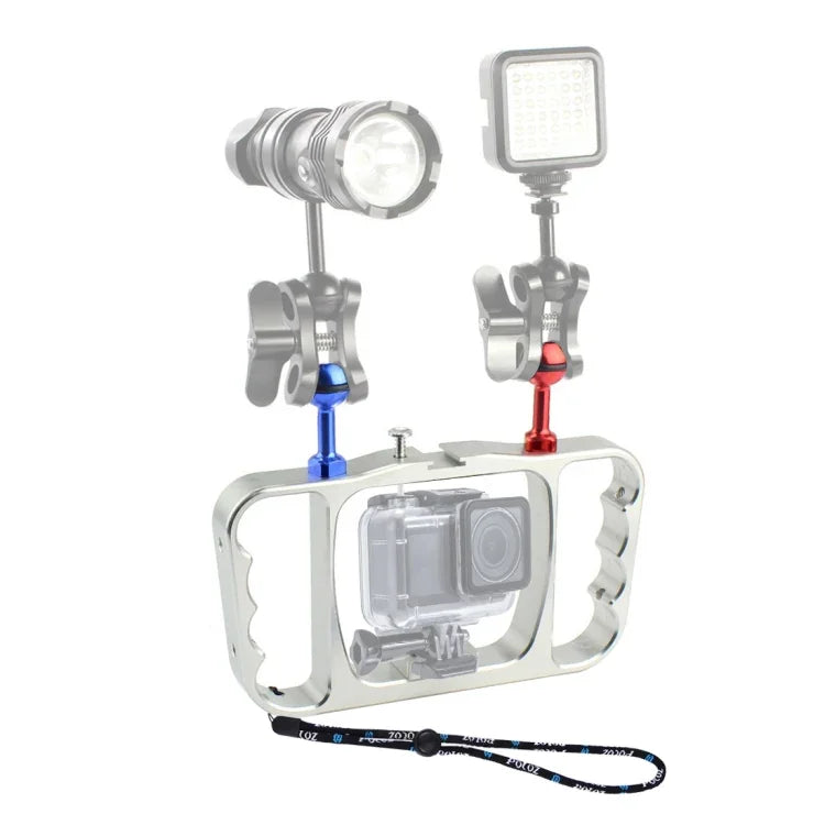 PULUZ 雙手持潛水燈臂 CNC 鋁合金支架，附掛繩，適用於 GoPro、Insta360、DJI 及其他運動相機，燈臂支架/S