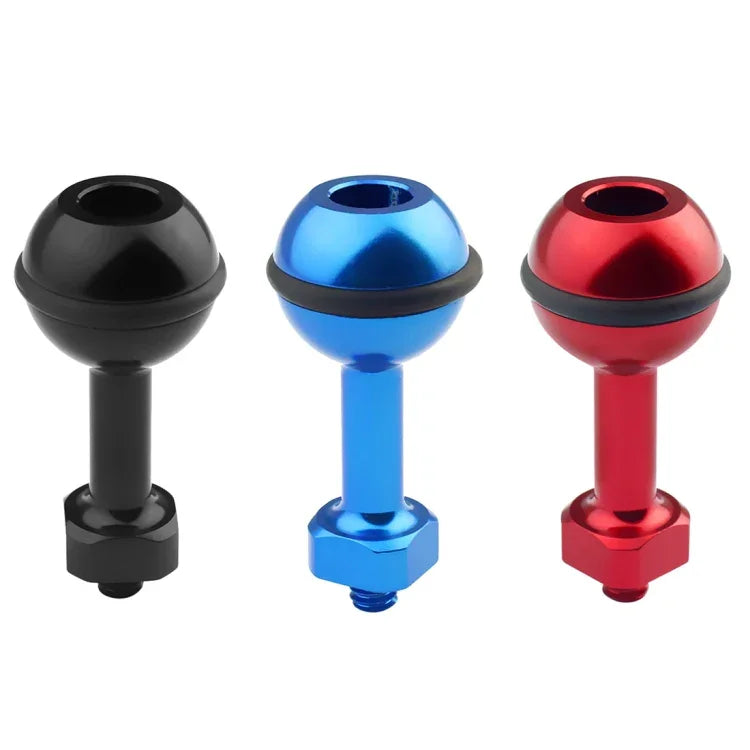 PULUZ 1/4 吋螺絲鋁合金球形轉接座，適用於 GoPro、Insta360、DJI 及其他運動相機，直徑：2.5cm，1/4 吋螺絲（黑色）、1/4 吋螺絲（藍色）