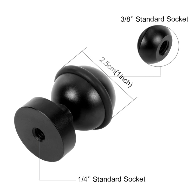 PULUZ CNC 鋁合金球頭轉接座，適用 GoPro、Insta360、DJI 及其他運動相機，直徑：2.5cm，CNC 鋁合金（黑色）