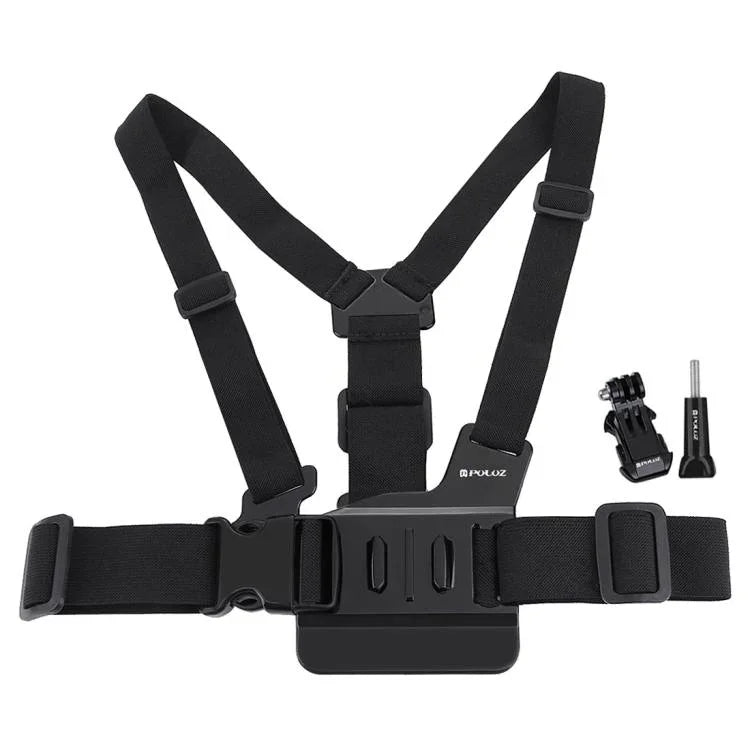 PULUZ 可調式身體固定帶胸帶，附 J 鉤安裝座及長螺絲，適用於 GoPro、Insta360、DJI 及其他運動相機，胸帶