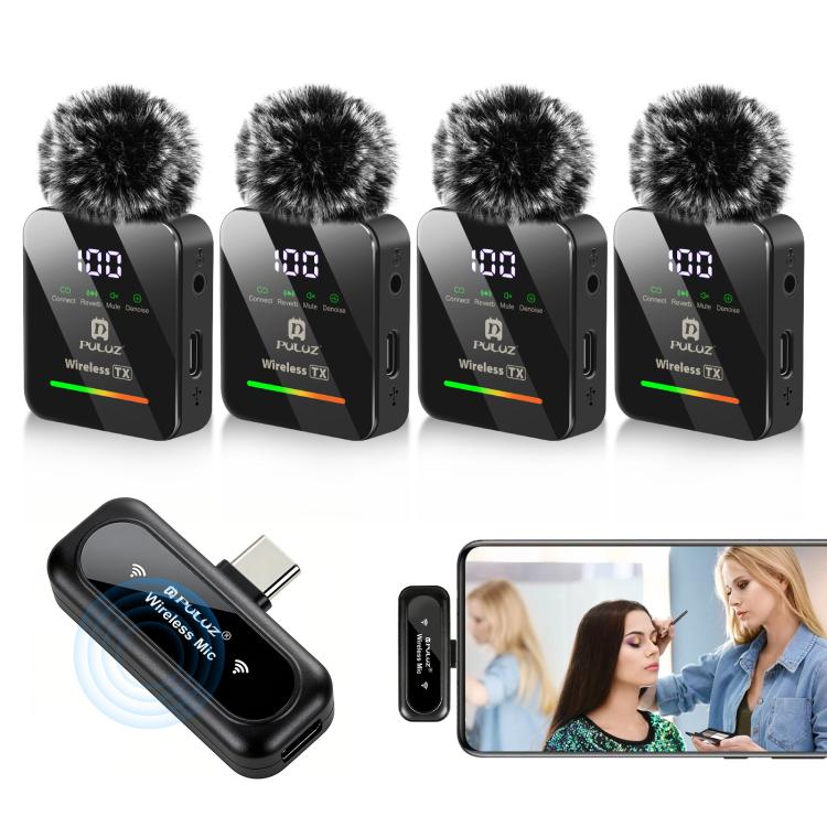 PULUZ 4 發射 + 1 接收無線領夾麥克風，Type-C 4 發射 + 1 接收