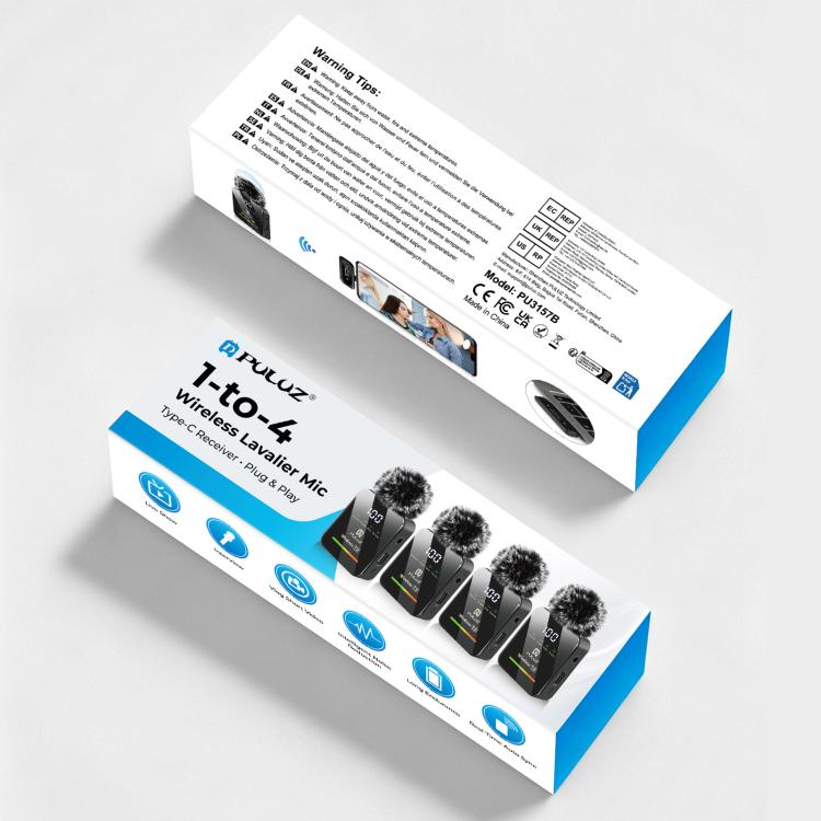 PULUZ 4 發射 + 1 接收無線領夾麥克風，Type-C 4 發射 + 1 接收