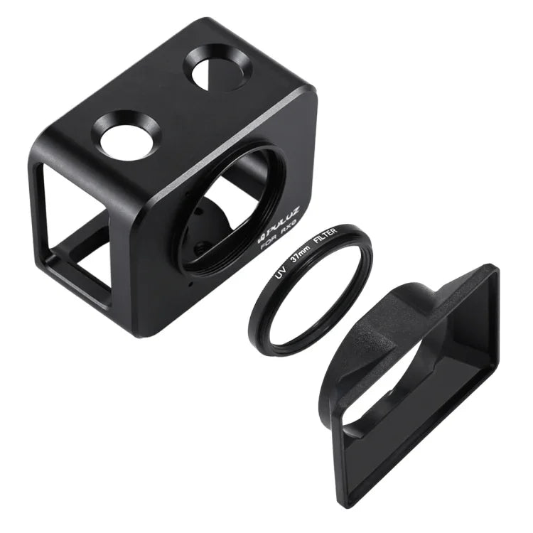 PULUZ 適用 Sony RX0 鋁合金保護籠+37mm UV 濾鏡+遮光罩，附螺絲及螺絲起子，保護籠黑色、金色、藍色、紅色、銀色