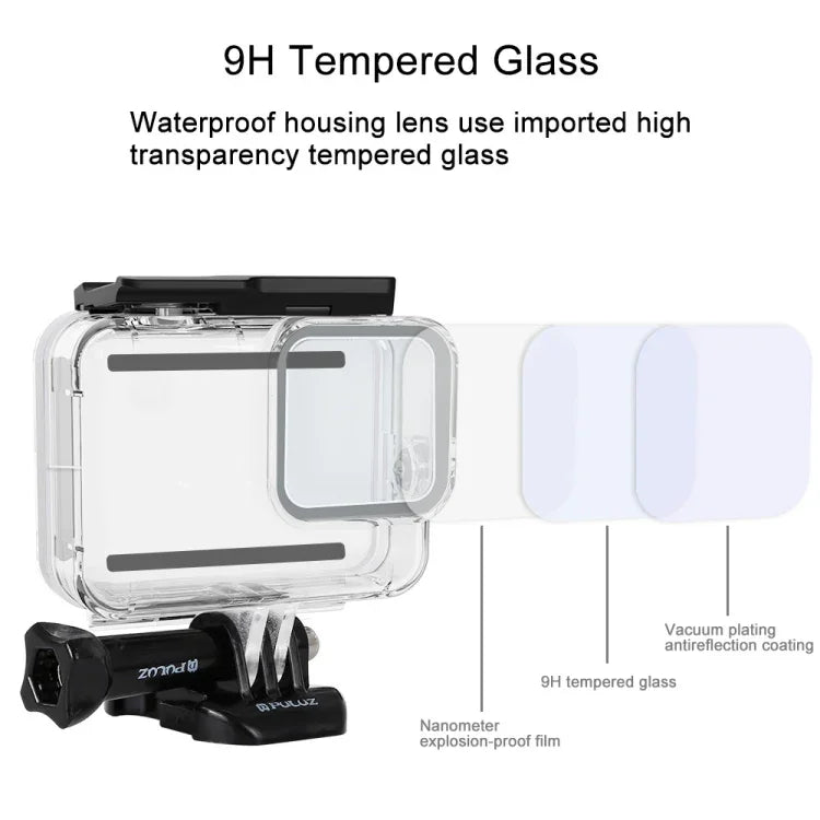 PULUZ 60 米水下深度潛水殼防水相機外殼，適用於 GoPro HERO8 Black，適用於 GoPro HERO8 Black