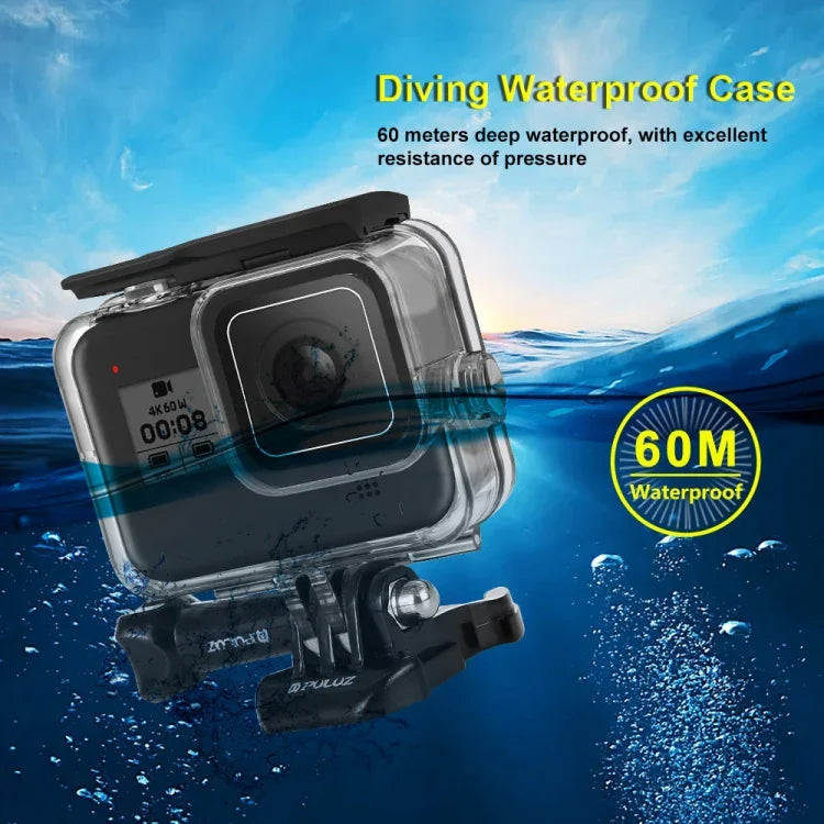 PULUZ 60 米水下深度潛水殼防水相機外殼，適用於 GoPro HERO8 Black，適用於 GoPro HERO8 Black