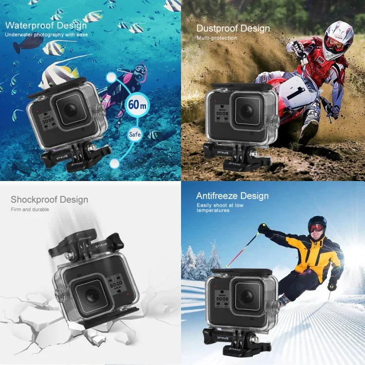 PULUZ 60 米水下深度潛水殼防水相機外殼，適用於 GoPro HERO8 Black，適用於 GoPro HERO8 Black
