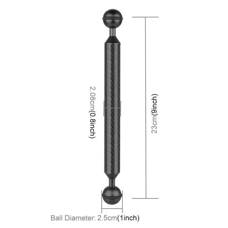 PULUZ 9 吋 23 公分長 20.8mm 直徑雙球碳纖維浮動臂，球徑：25mm，9 吋黑色