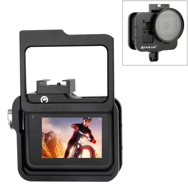 PULUZ 殼體 CNC 鋁合金保護籠，帶保險框架及 52mm UV 鏡頭，適用於 GoPro HERO8 Black，適用於 HERO8 Black 帶框架