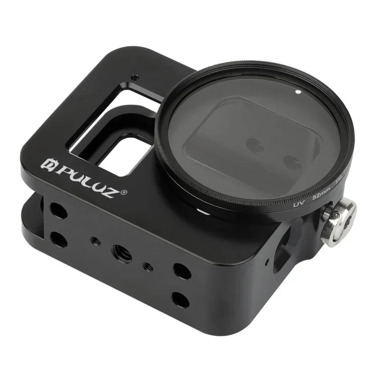 PULUZ 殼體 CNC 鋁合金保護籠，帶保險框架及 52mm UV 鏡頭，適用於 GoPro HERO8 Black，適用於 HERO8 Black 帶框架